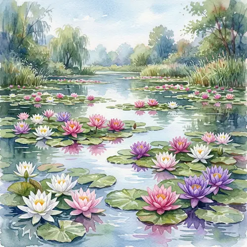 Watercolor Lilies: Serene Pond Blooms