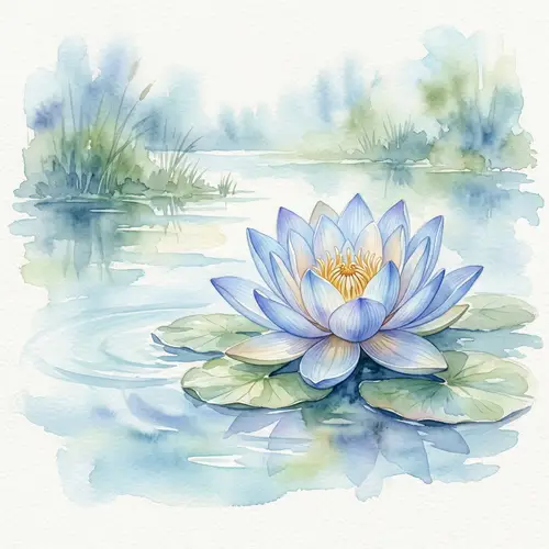 Blue Lotus Flower: Serene Fine Art Illustration