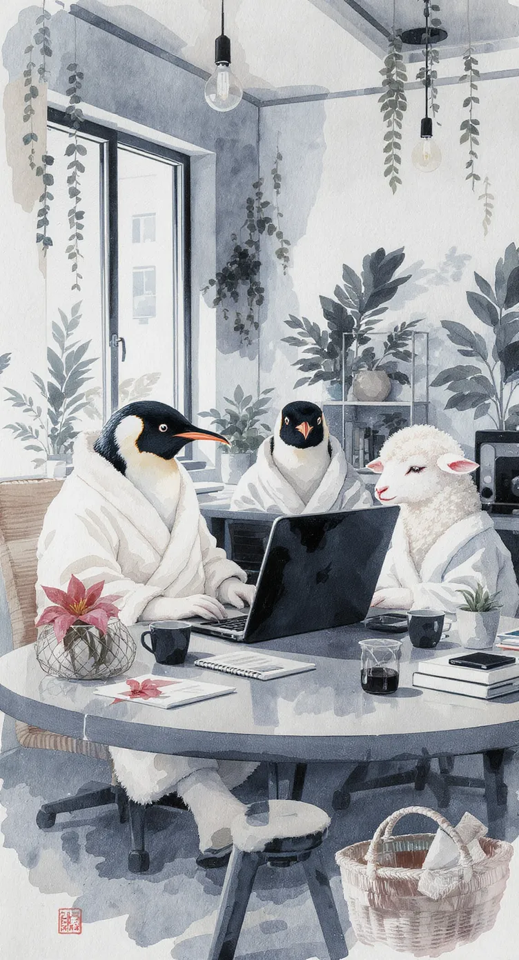 Penguins and Lambs in Coworking Space Art