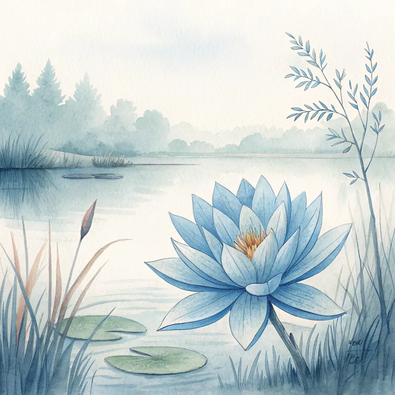 Blue Lotus Flower: Serene Fine Art Illustration
