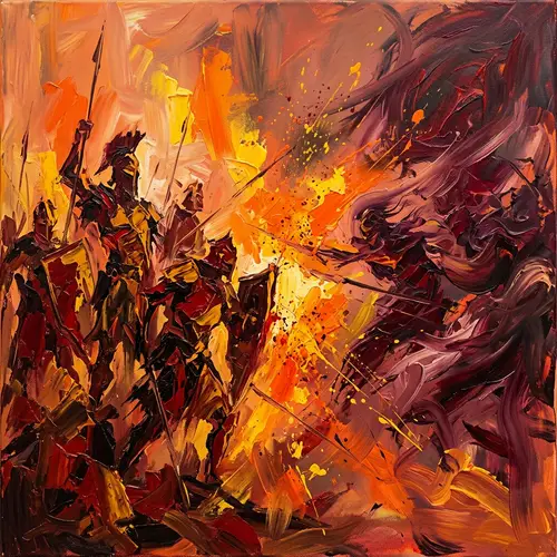 Abstract Warriors in Dramatic Warm Colors