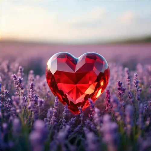 Crystal Red Heart in Lavender Field