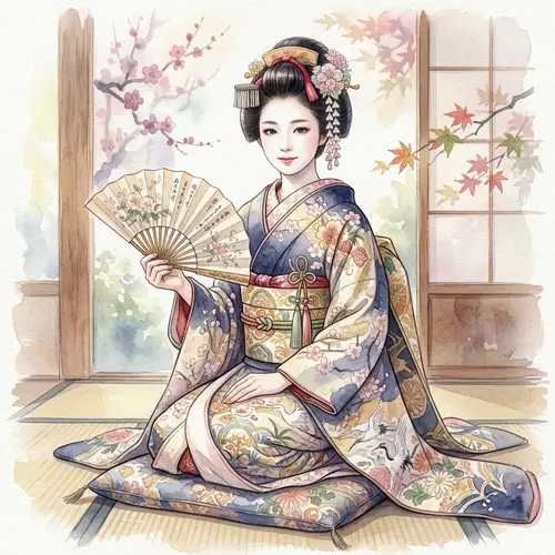 Elegant Geisha in Traditional Kimono Art
