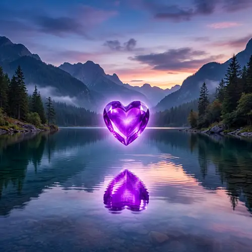 Beautiful Reflective Purple Heart Over Majestic Water