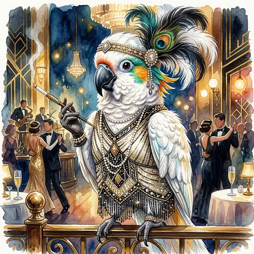 Glamorous 1920s Flapper Parrot Art
