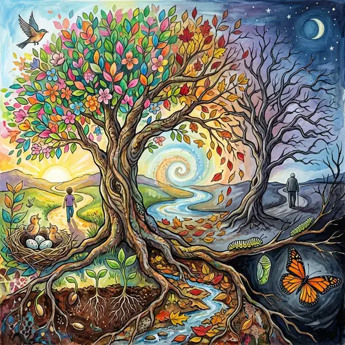 Abstract Life Art: Blooming Tree to Barren Symbolism