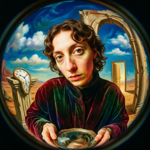 Surreal Self-Portrait with Exaggerated Facial Features