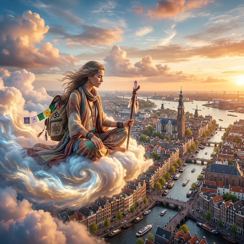 Spiritual World Traveler Over Amsterdam Clouds