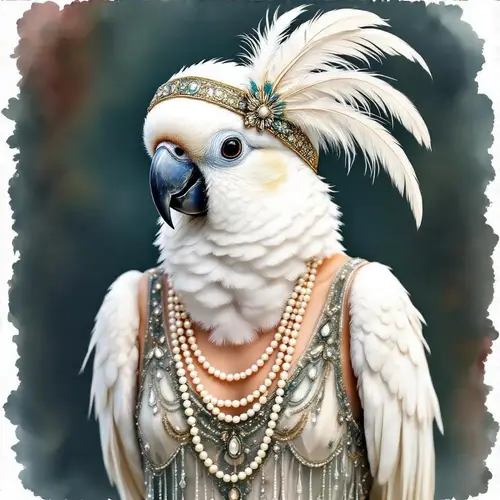 Glamorous 1920s Flapper Parrot Art