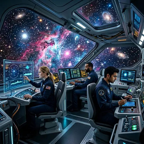 Futuristic Galactic Exploration Scene in Advanced Civilization