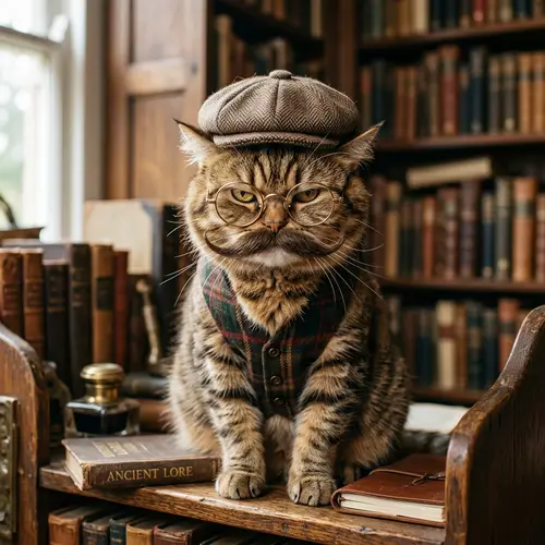Angry Cat with Hat and Spectacles | Unique Feline Style