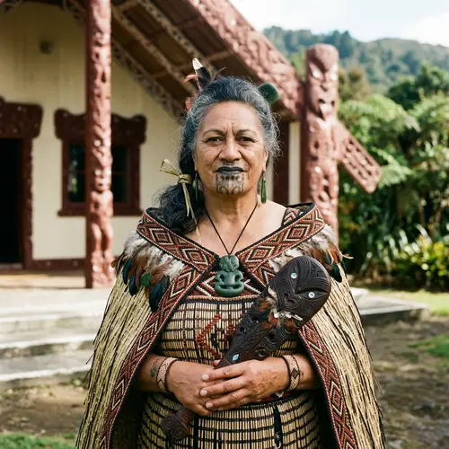 Vibrant Maori Woman Adorned in Tradition