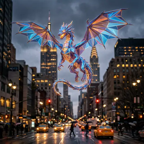 Polygonal Dragon Over New York Streets
