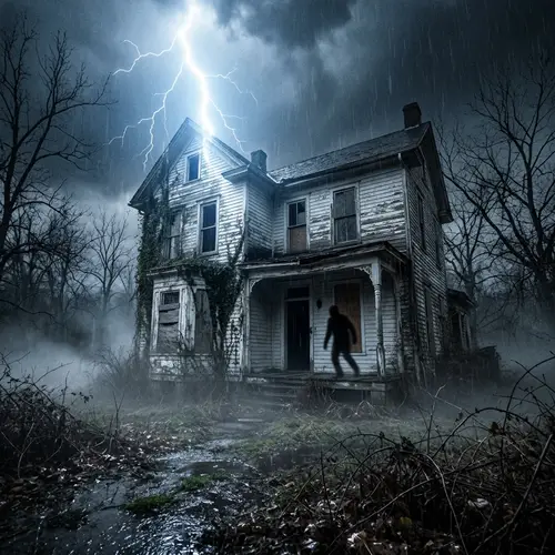Chilling Scene: Lightning Strikes Abandoned Haunted House