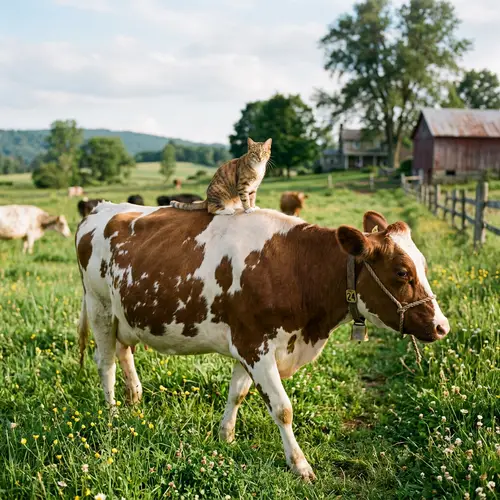 Cat Riding a Cow – Fun Animal Moments