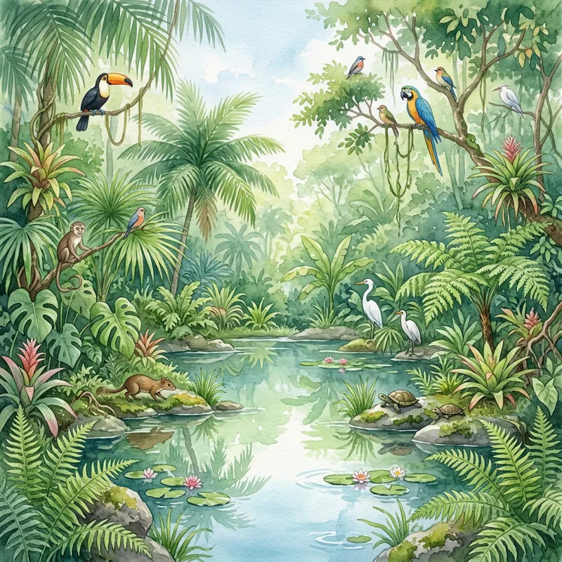 Serenity of Jungle Oasis Watercolor