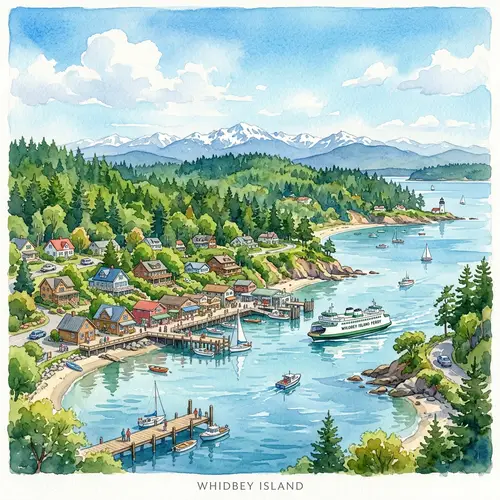 Tranquil Whidbey Island: Luminous Watercolor Scene