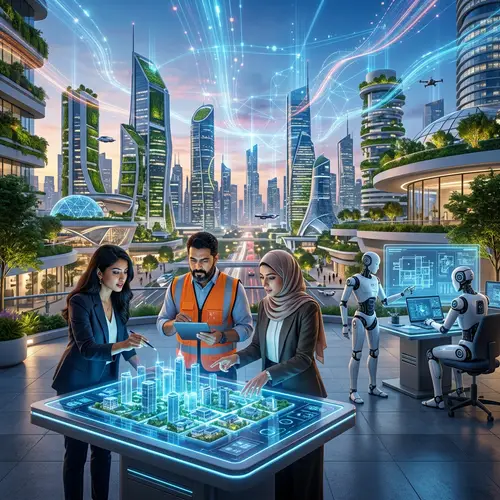Futuristic AI-Driven Real Estate Development | Vibrant Tech-Integrated Cityscape