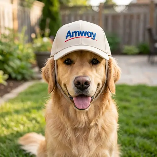 Dog in Amway Logo Cap