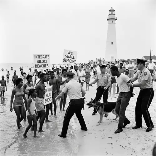 1963 Biloxi Wade-in Beach Riots: Civil Rights Protest Scene | AI Art ...