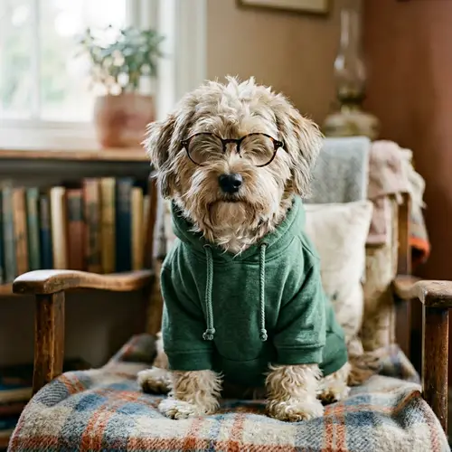 Charming Dog in Glasses and Hoodie