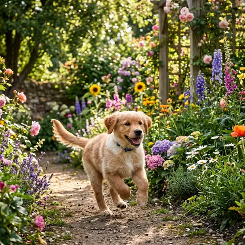 Joyful Puppy Playing in Colorful Garden | Happy Puppy Pics