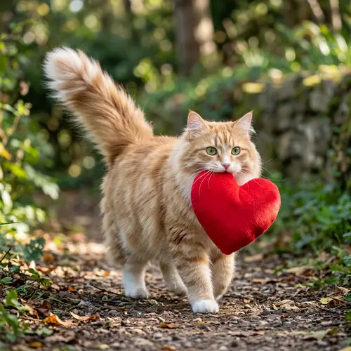 Adorable Fluffy Feline with Heart | Proud Feline with Red Heart