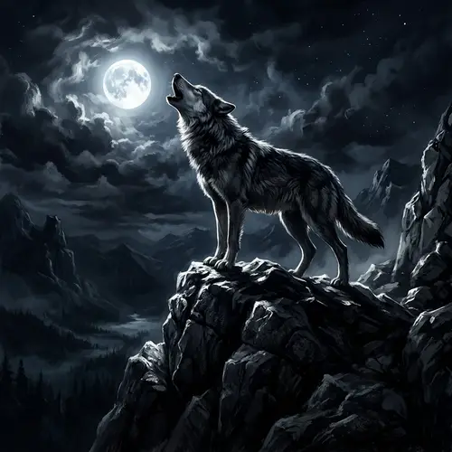 Dramatic Wolf Howling at the Moon | Chiaroscuro Art