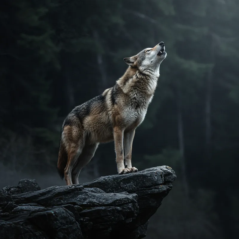 Dramatic Wolf Howling at the Moon | Chiaroscuro Art