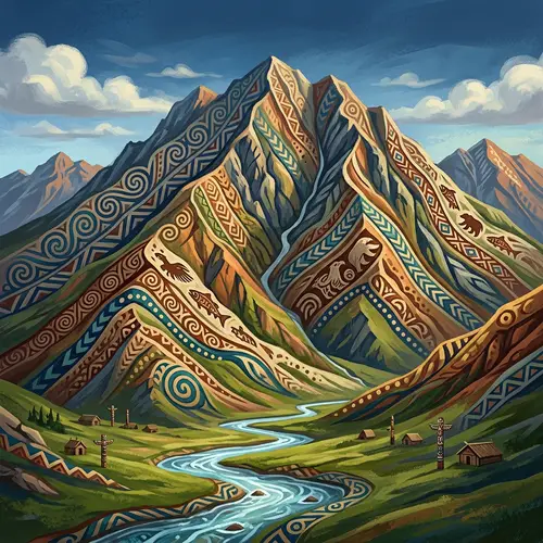 Tribal Pattern Mountain Design | Beautiful Mountain Landscape