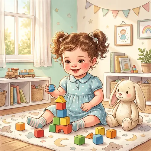 Adorable Toddler Girl Playing with Colorful Blocks