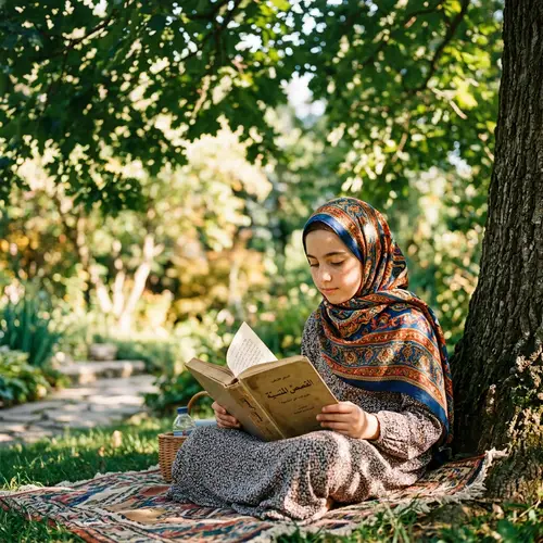 Serene Middle-Eastern Girl Reading Under Tree