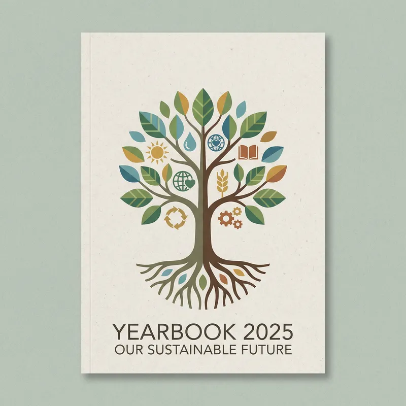 Stylized Sustainable School Yearbook Cover Design with UN SDG Theme