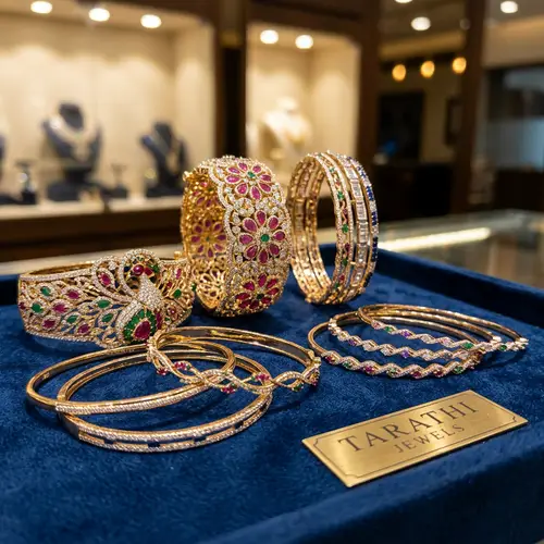 Elegant Bangle Designs by Tarathi Jewels | Precious Gems Collection