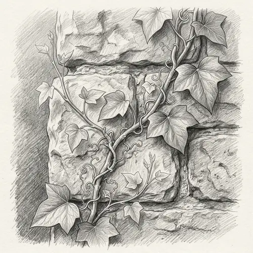 Tenacious Climbing Vine: Detailed Drawing in Pencil Art Style