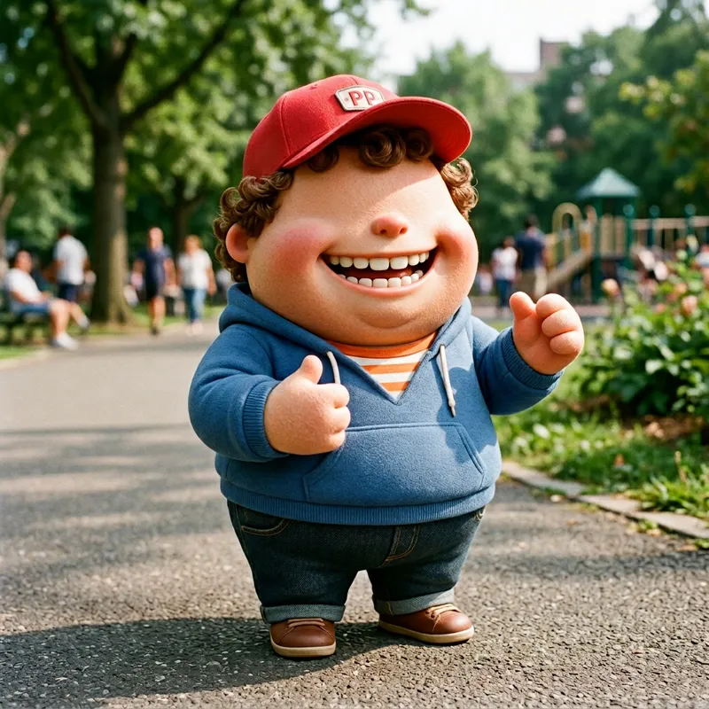 Happy Chubby Character with Red Cap Happy Chubby Character with Red Cap