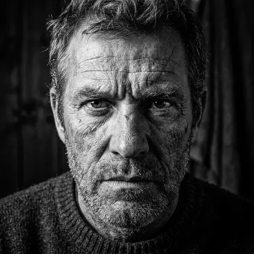 Intense Hyper-Realistic Black and White Portrait