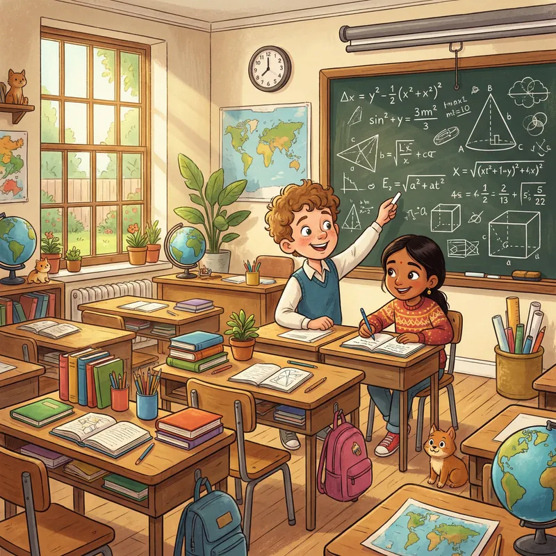 Cheerful Classroom Collaboration in Cartoon Style
