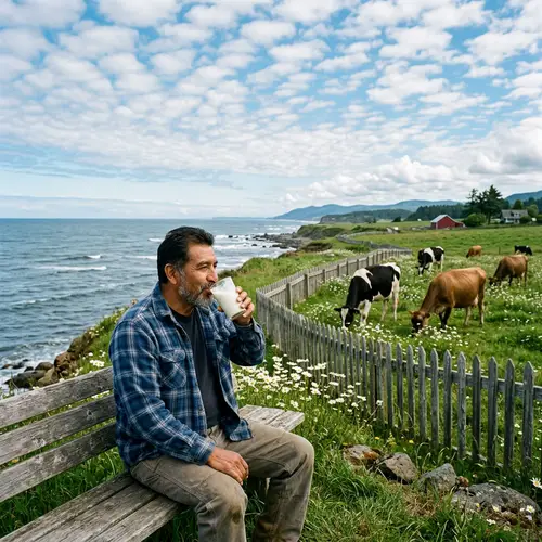 Tranquil Farm with Cows by the Pacific Ocean