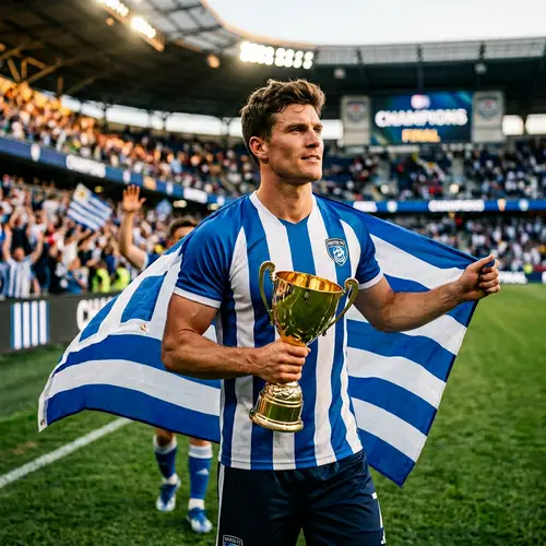 Lionel Messi - Victorious Soccer Star with Trophy and Flag