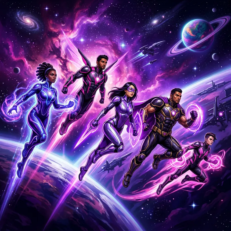 Visionary Superhero Team in Space | Future Innovation - Purple Pink Black Visionary Superhero Team in Space | Future Innovation - Purple Pink Black