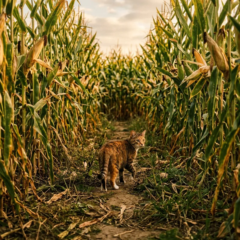 Cat in Cornfield | Charming Scenery
