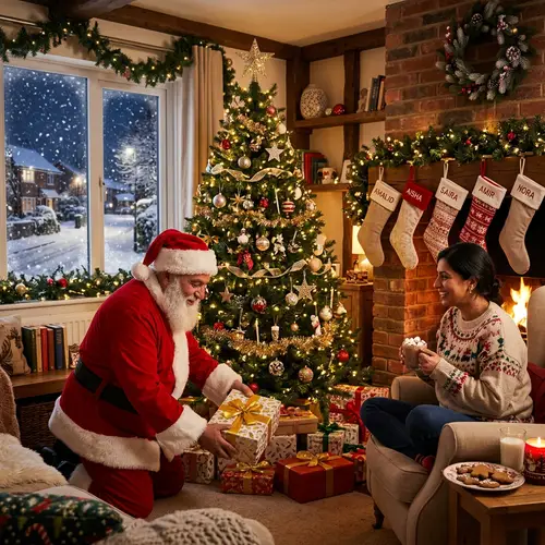 Festive Holiday Scene: Christmas Decorations & Warm Moments