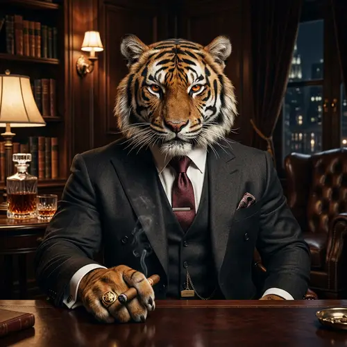 Elegant Tiger in Mafia Suit - Tough Look