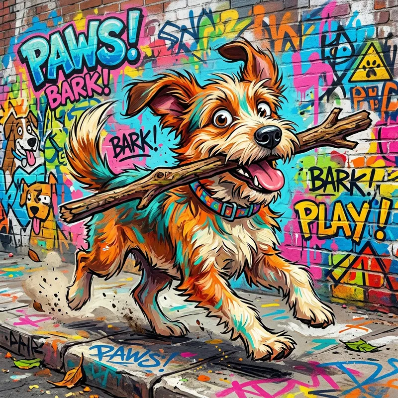 Mischievous Street Dog: Playful Graffiti Inspired Artwork