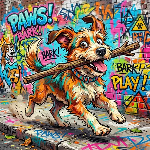 Colorful Street Dog Painting: Vibrant Animated Style
