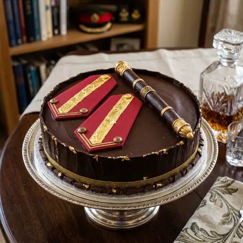 Elegant 2kg Chocolate Cake Design with Baton & Patches