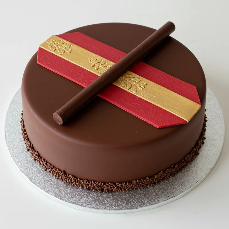 Elegant 2kg Chocolate Cake Design with Baton & Patches