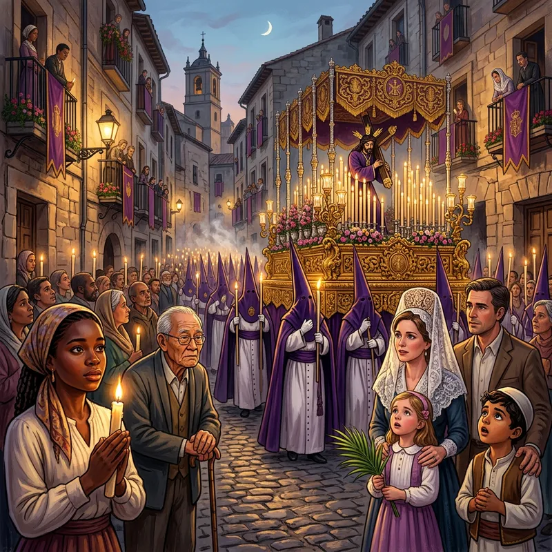 Spiritual Semana Santa Procession: Vibrant Holy Week Illustration Spiritual Semana Santa Procession: Vibrant Holy Week Illustration