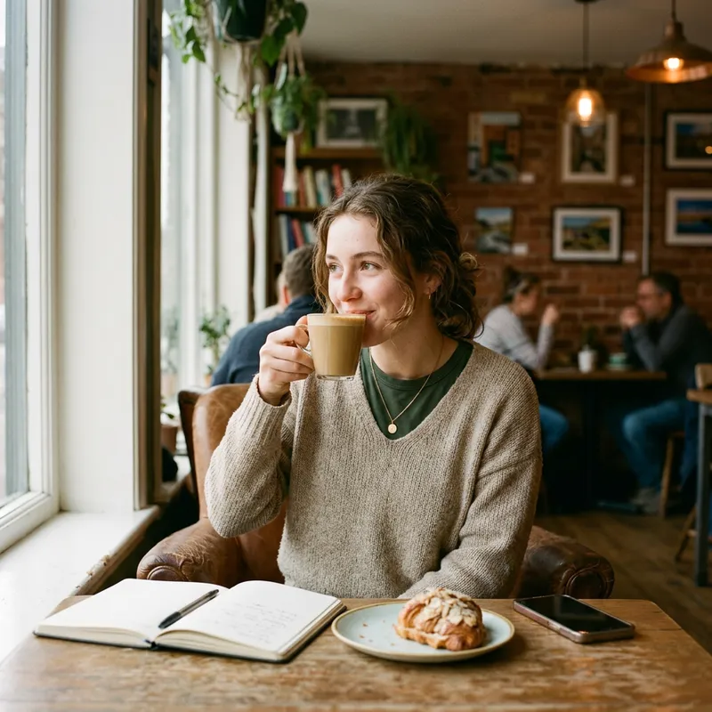 Gorgeous Girl Enjoying Coffee at Cafe